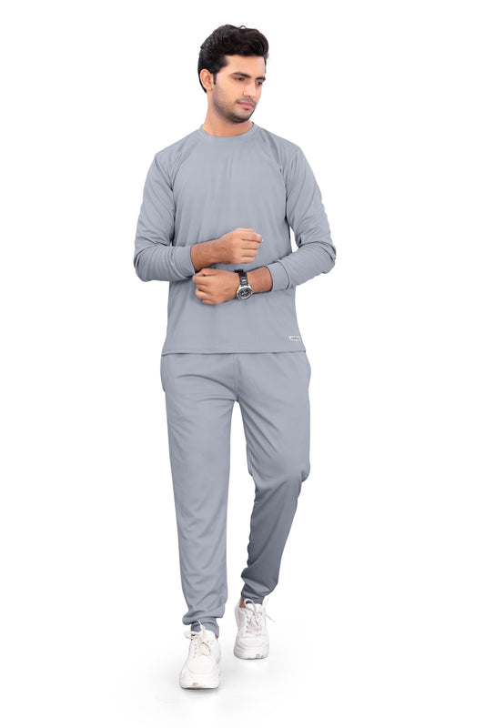 Men's Solid Full Sleeves Grey Track Suit
